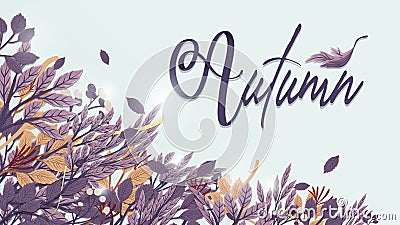 Autumn leaves background in Purple and brown toned. Freehand drawing style Vector Illustration