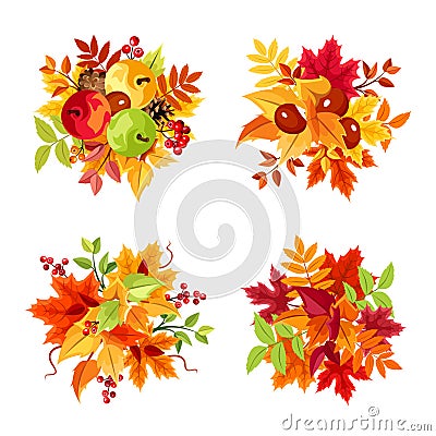 Autumn leaves bouquets. Vector illustration. Vector Illustration