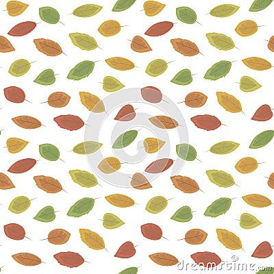 Autumn leaves fall red, green and yellow with an indentation on a white background simple seamless vector pattern. Vector Illustration