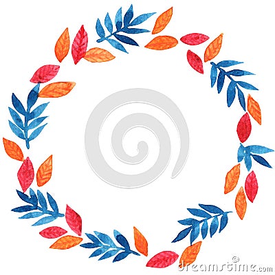 Autumn leaves and fern wreath watercolor. Stock Photo