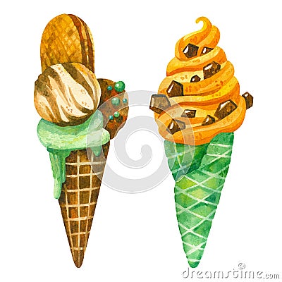 Ice creams hand drawn illustrations set. Cartoon Illustration