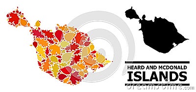 Autumn Leaves - Mosaic Map of Heard and McDonald Islands Vector Illustration