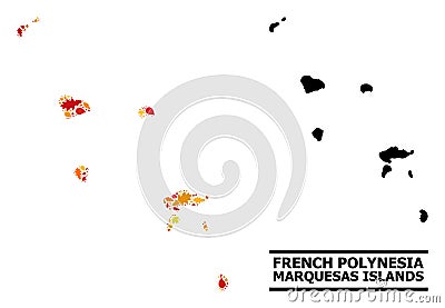 Autumn Leaves - Mosaic Map of Marquesas Islands Vector Illustration