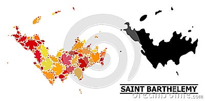 Autumn Leaves - Mosaic Map of Saint Barthelemy Vector Illustration