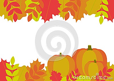 Autumn leaves and pumpkins border frame. Frame fallen leaves of maple, oak, rowan. Space for text. Vector Vector Illustration