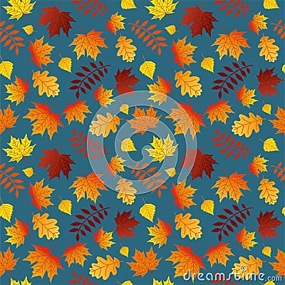 Autumn Leaves Seamless Pattern Fall Colorful Maple Leaves Repeat Pattern for Textile Design, Fabric Printing, Stationary, Packagin Vector Illustration