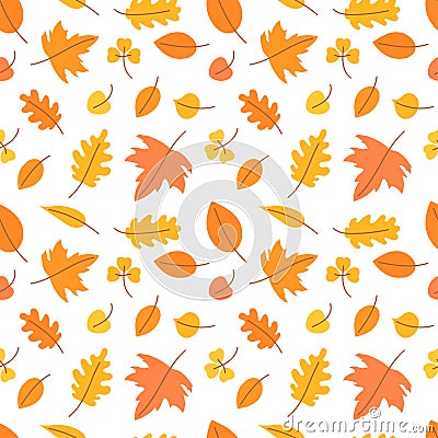 Autumn leaves. Seamless pattern. Vector yellow and orange leaf. Scrapbook, gift wrapping paper, textiles. Hello, october. Color Vector Illustration