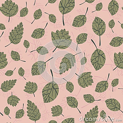 Autumn leaves seamless vector pattern on pink background for fabric, wallpaper, scrapbooking projects or backgrounds. Vector Illustration