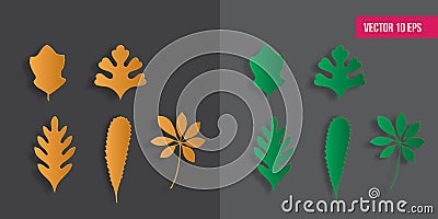 Autumn leaves set. Paper cut style, vector illustration, icon pack Vector Illustration