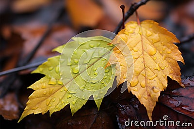 Autumn leaves, side by side, in rich, earthy hues of fall Stock Photo