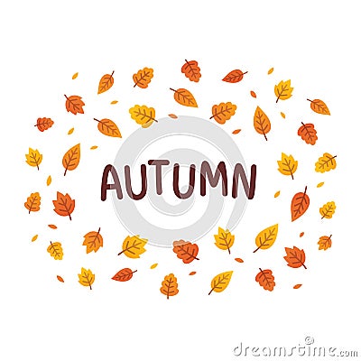 Autumn leaves text frame Vector Illustration