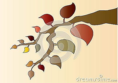 Autumn Leaves Tree Branch Cartoon Illustration