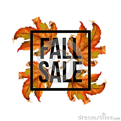 Autumn leaves. Watercolor texture. Fall leaf. Sale lettering design. Vector illustration EPS10 Vector Illustration