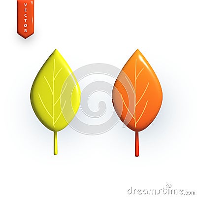 Autumn leaves on white background, graphic style 3D rendering, multicolored birch leaves. Vector Vector Illustration