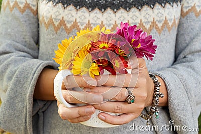 Autumn lifestyle with woman hands close up Stock Photo