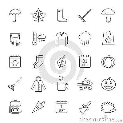 Autumn linear icons set Vector Illustration