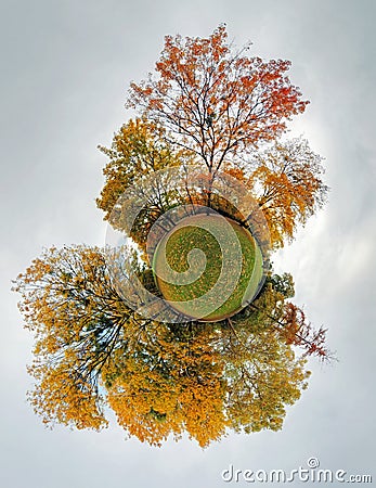 Autumn little planet - Globe with forest Stock Photo