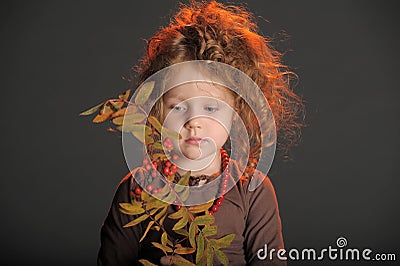 Autumn little red-haired princess Stock Photo