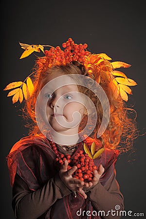 Autumn little red-haired princess Stock Photo