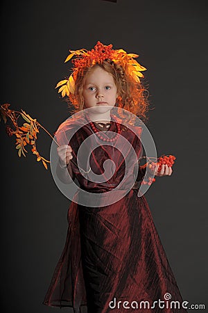 Autumn little red-haired princess Stock Photo