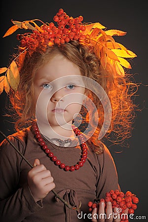 Autumn little red-haired princess Stock Photo
