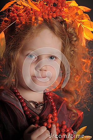 Autumn little red-haired princess Stock Photo