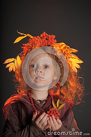 Autumn little red-haired princess Stock Photo