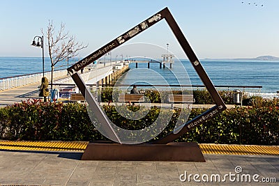 Ð¢ourist attraction - frame with hashtag #IloveBurgas Editorial Stock Photo