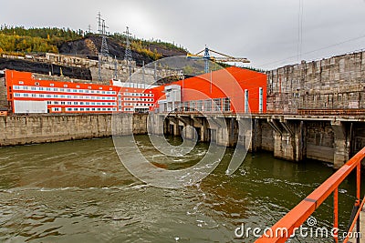 The building of the industrial and technological building of the hydroelectric power plant Editorial Stock Photo