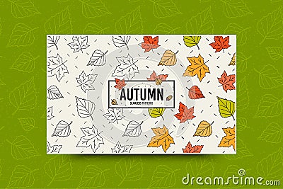 Autumn maple leaf pattern. Fall leaves seamless pattern. Seasonal web banner template with leaf texture. Vector Vector Illustration