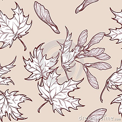 Autumn maple leaves and seads seamless pattern Vector Illustration