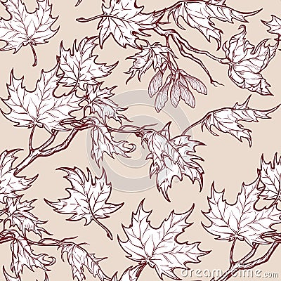 Autumn maple leaves and seads seamless pattern Vector Illustration