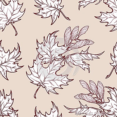 Autumn maple leaves and seads seamless pattern Vector Illustration