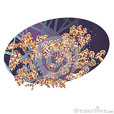 Autumn maple tree with falling leaves Vector Illustration