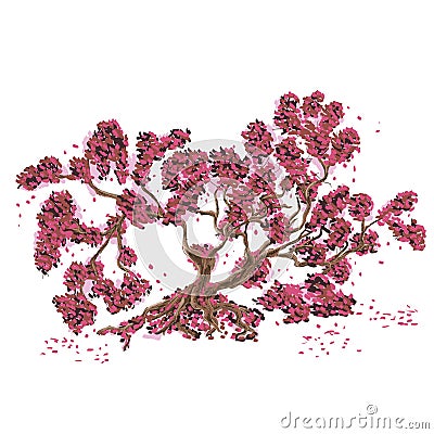 Autumn maple tree with falling leaves Vector Illustration