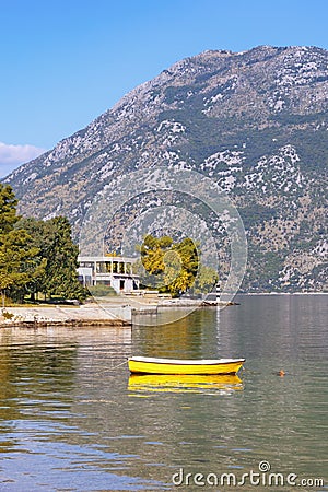 Autumn Mediterranean landscape. Montenegro. Coast of Kotor Bay near Prcanj town Stock Photo