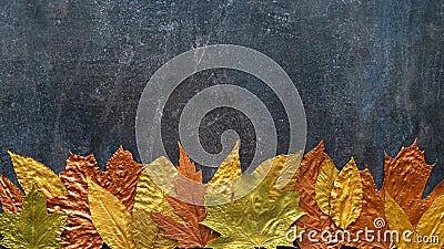 Autumn metallic gold copper leaf frame. Different fall metallic Stock Photo