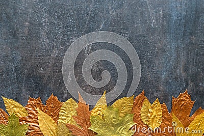 Autumn metallic gold copper leaf frame. Different fall metallic Stock Photo