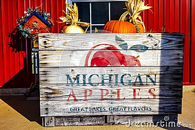 Autumn In Michigan With Apple Box And Decor Editorial Stock Photo