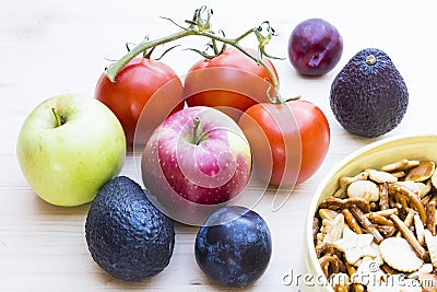 Autumn mood with fruits and crackers Stock Photo