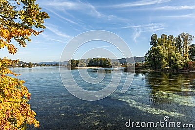 The Rhine River near Eschenz, Canton Thurgau, Switzerland Stock Photo