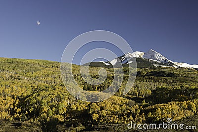 Autumn Moon Over Chair Mountain and McClure Pass Stock Photo