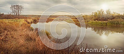 Autumn morning on the river in Polesie Stock Photo