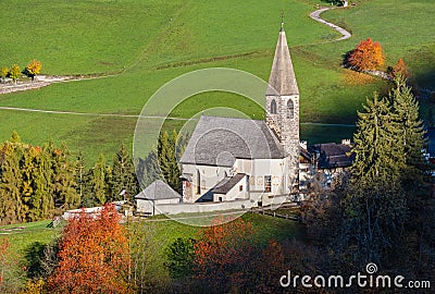 Autumn morning Santa Magdalena famous Italy Dolomites mountain village environs view Stock Photo