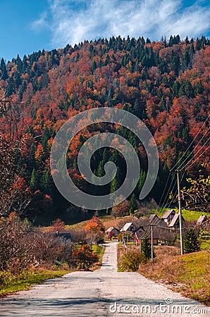 Autumn on a mountain road Stock Photo