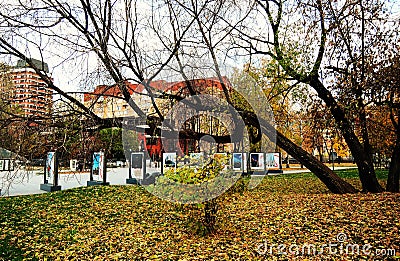 Autumn nature, Muzeon park in Moscow city center. Editorial Stock Photo