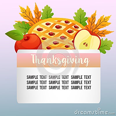 Autumn nature theme with thanksgiving apple pie Vector Illustration