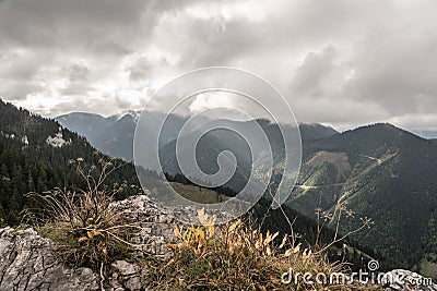 Autumn Nizke Tatry mountains from hiking trail bellow Predna Poludnica hill in Slovakia Stock Photo