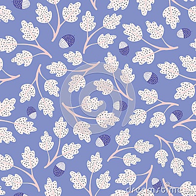 Autumn oak leaves and acorns pattern background vector. Vector seamless repeat design resource. Vector Illustration