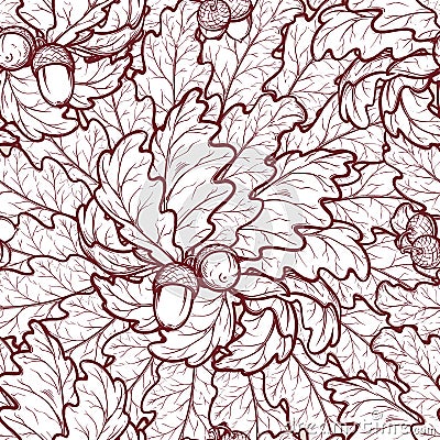 Autumn oak leaves and acorns seamless pattern Vector Illustration